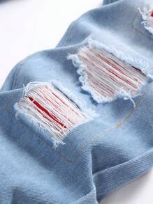 Men Ripped Patched Jeans - Light Wash - View 8