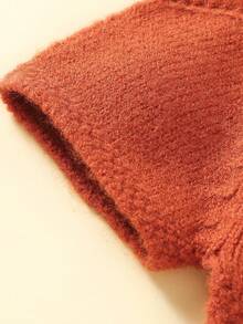 Baby Girls' Solid Color Short Sleeve Knitted Sweater Dress With Bowknot Decor - Redwood - View 4