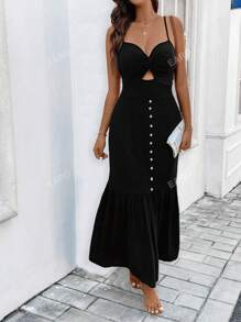 Vestido de tirantes con detalle de trenzado y abertura hueca, sexy para vacaciones