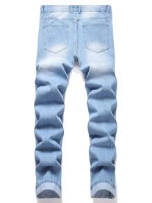 Men Ripped Patched Jeans - Light Wash - View 2