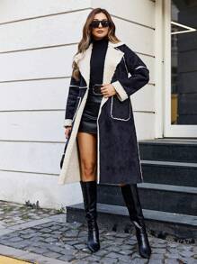 EURMUSE Women'S Long Shearling Coat For Warmth - Black - View 4