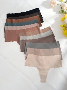 12 件/包 女式經典弧形丁字褲內褲 - 彩色 - 查看 1