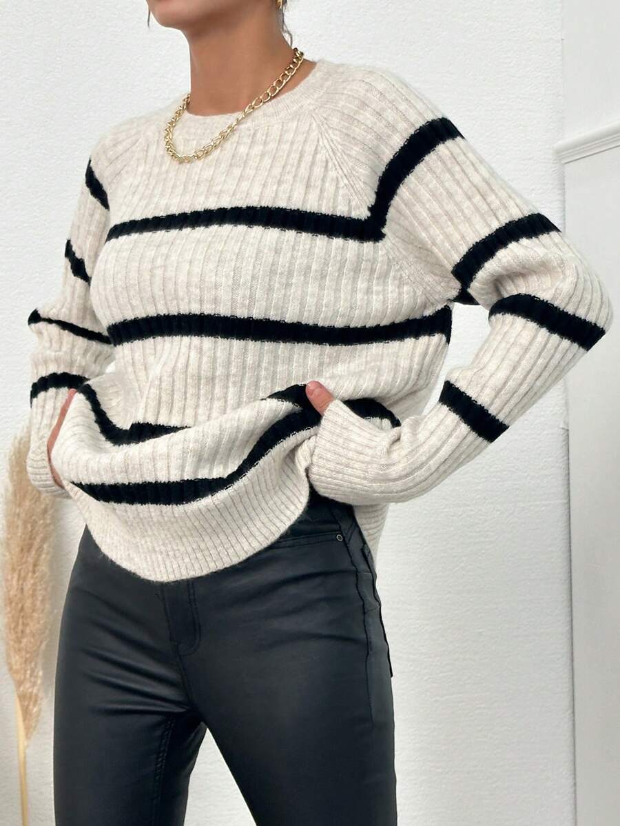 EURMUSE 條紋raglan袖毛衣