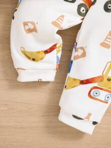 SHEIN 男嬰卡通圖案連帽衫和運動褲 - 杏色 - 查看 10