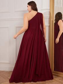 Plus Size Asymmetrical Neck Chiffon Dress With Flowing Sleeves, Bridesmaid Dress, Bride Dress, Birthday Women Outfits, Graduation Dress, Formal Dress - Burgundy - View 2