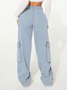 SHEIN SXY Jeans cargo con bolsillo con solapa - Lavado ligero - Ver 2