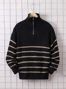 SHEIN 男孩時尚立領休閒毛衣,街頭時尚