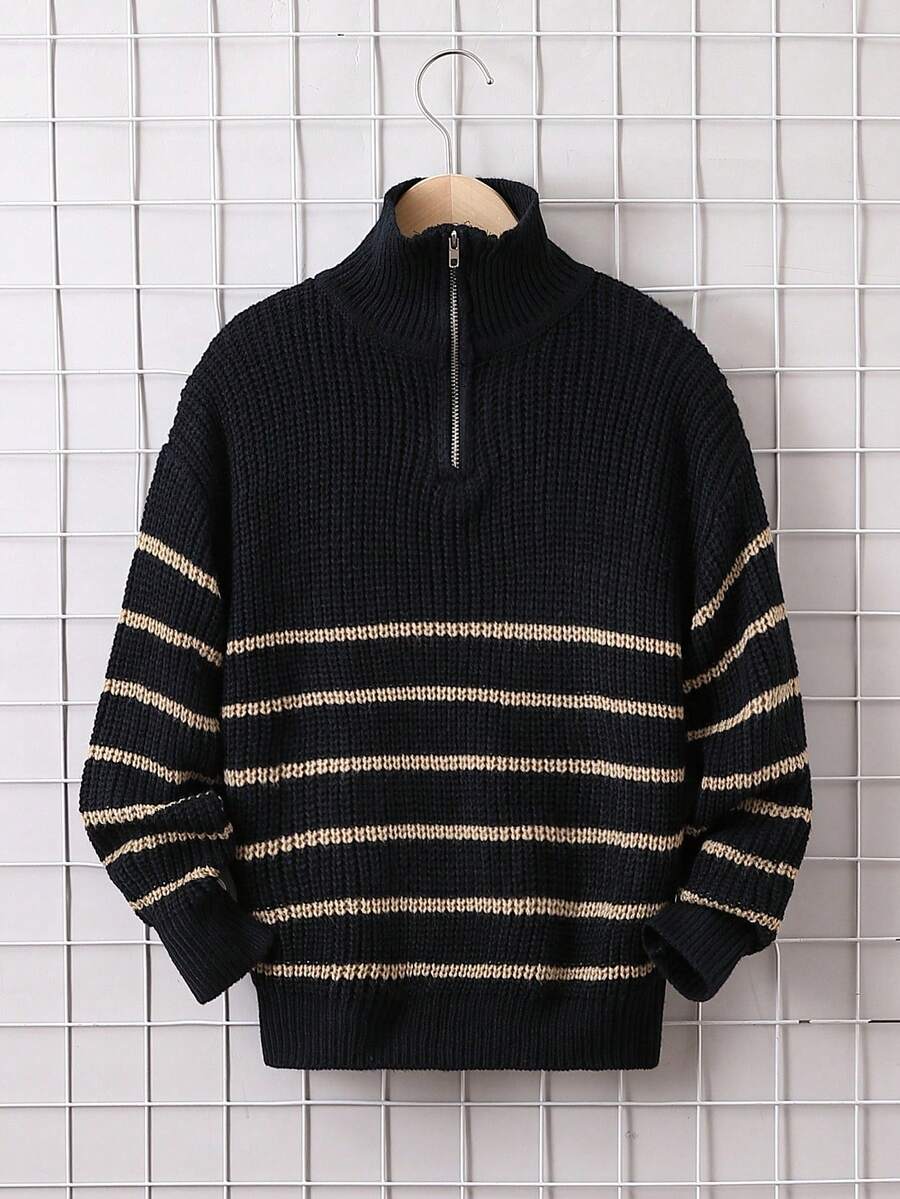 SHEIN 男孩時尚立領休閒毛衣,街頭時尚