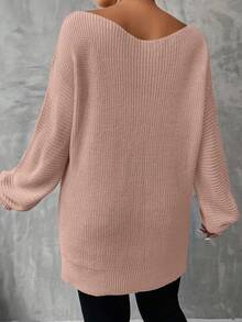 SHEIN LUNE Plus Size Loose Fit Drop Shoulder Sweater - Pink - View 2