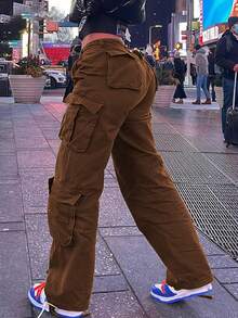 Flap Pocket Side Cargo Jeans - Brown - View 3