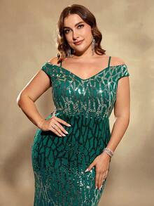 閃亮吊帶正式派對禮服 - 墨綠色 - 查看 6