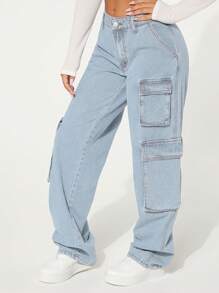 SHEIN SXY Jeans cargo con bolsillo con solapa - Lavado ligero - Ver 5