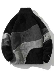 Jaqueta casual de lã Sherpa com blocos de cor para homens no inverno