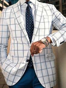 Manfinity Mode Men's Plaid Blazer Jacket - Multicolor - View 1