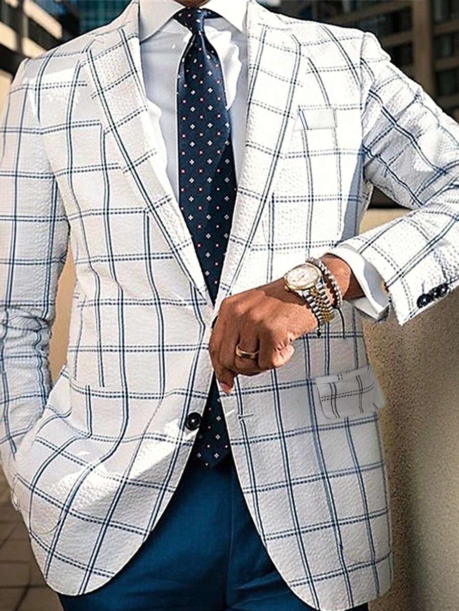 Manfinity Mode Men's Plaid Blazer Jacket - Multicolor - View 1