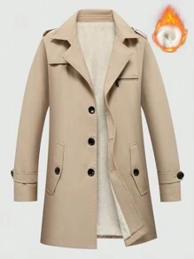 Manfinity Homme 男式翻领保暖衬里风衣夹克 - 卡其色 - 查看 1