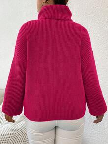 Calvaya Kích thước lớn Của phụ nữ Cổ cao Thả vai Áo len - Màu Hồng Tươi - Xem 2
