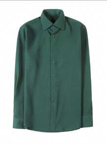 NITAGUT Men Solid Button Up Shirt - Dark Green - View 3