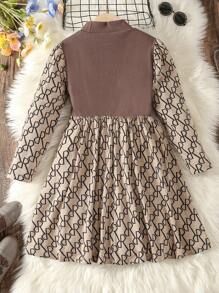 Teen Girls' Long Sleeve Printed Dress - Brown - View 2