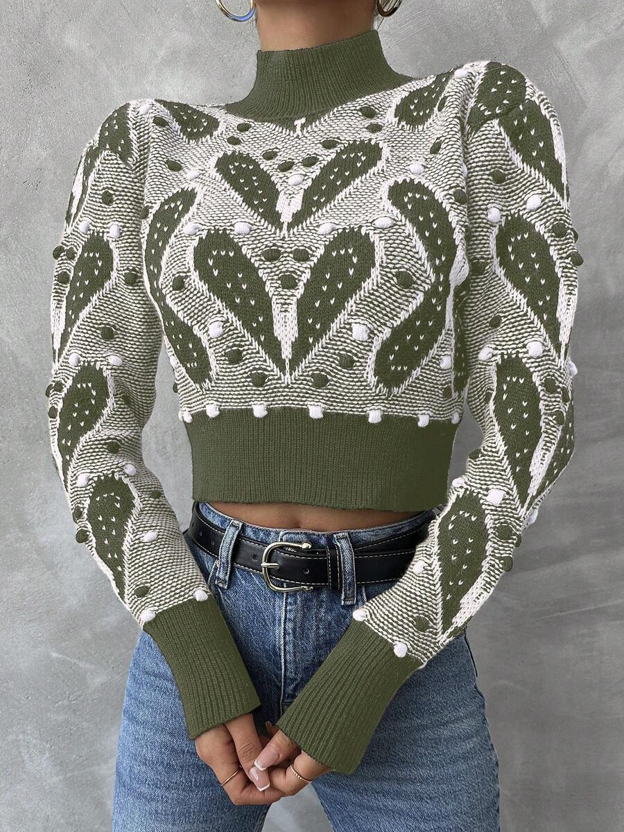 EURMUSE Của phụ nữ Đứng cổ áo Quần skinny Áo len Với Mẫu - Màu Khaki - Xem 1