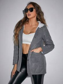 SHEIN Unity 泰迪熊襯裡紐扣連帽大衣