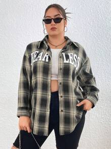 Flirla Kích thước lớn In kẻ sọc Áo sơ mi Với Viết chữ Thiết kế - Nhiều màu - Xem 6