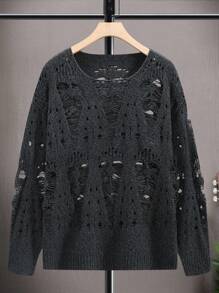 Manfinity EMRG Men Solid Ripped Drop Shoulder Sweater