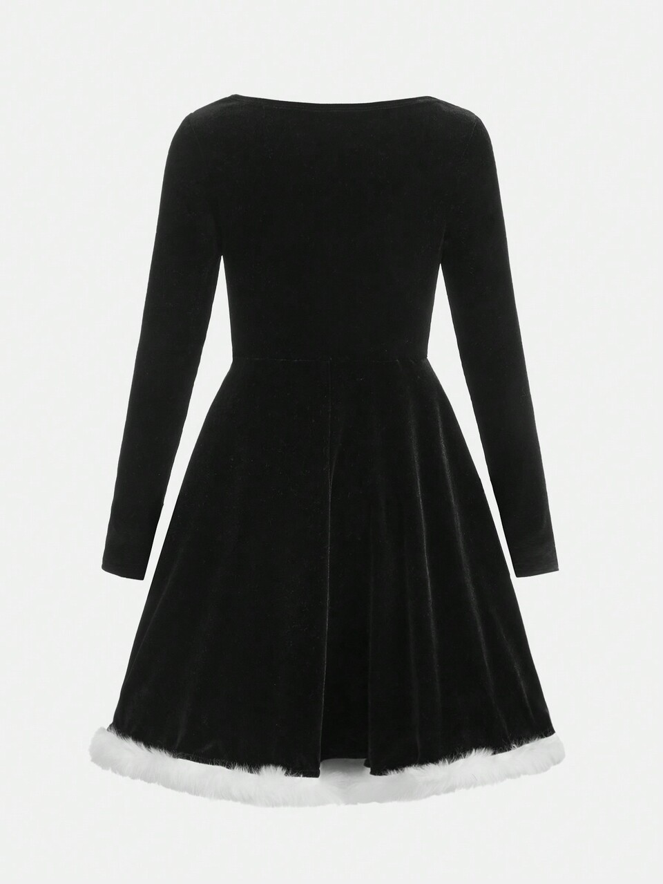 Tween Girls' Casual Velvet Sweetheart Collar Long Sleeve Dress