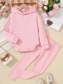 SHEIN Nhỏ bé Cô gái Xoắn Dan Hoodie Và Quần Bộ - Hồng - Xem 1