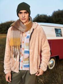 In My Nature 男士拉鏈開襟連帽毛絨夾克