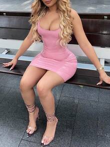 Women's Sexy Bodycon Mini Strap Dress, For Holiday, Birthday Party, Date, Sweetie Style - Pink - View 4