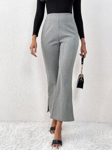 SHEIN Clasi In Houndstooth Quần loe Với Viền mép - Xám - Xem 1