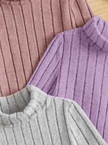 SHEIN 少女3入組高領休閒舒適純色t恤 - 紫色 - 查看 3