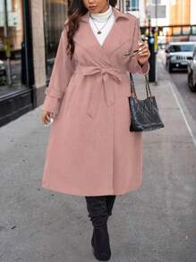 Calvaya Kích thước lớn Áo khoác Trench Với Bộ đồ Vòng cổ Và - Bụi hồng - Xem 5