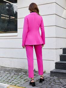 RueChic 2pcs/set Women's Double-breasted Suit - Coral Pink - View 2