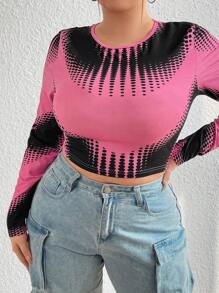 Flirla Plus Polka Dot Print Crop Tee Fall Cloth For Women - Multicolor - View 4