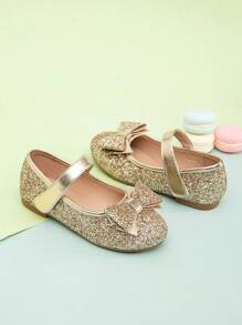 Zapatos Planos De Niñas Con Lazo Brillante En Color Dorado, Popular Para Niñas Pequeñas - Dorado - Ver 2