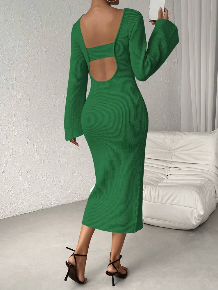 Slim Fit Flare Sleeve Sweater Dress Fall Cloth For Women