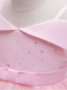 女孩网眼星星亮片公主裙，蓬松及膝婚礼派对礼服