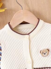 男嬰泰迪熊和條紋圖案開襟衫 - 藍色 - 查看 3