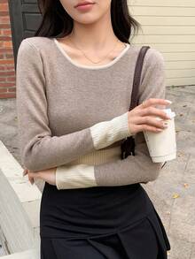 Dazy Star Women's Colorblock Sweater - Khaki - View 6