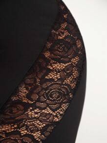 SHEIN SXY Monos Con Tiras De Encaje Y Plisado En El Pecho Para Mujeres De Talla Grande - Negro - Ver 5