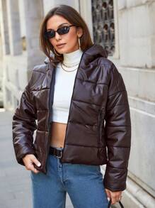 EURMUSE Women'S Zipper Front Hooded Padded Coat - Black - View 5