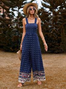 SHEIN VCAY 假期風格女式吊帶連體褲 - 藍色 - 查看 4