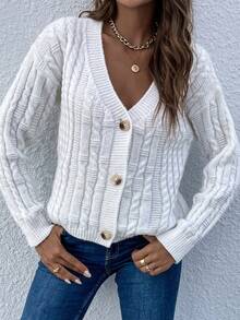 SHEIN LUNE Xoắn Dan Thả vai Áo len Mở - Màu be - Xem 4