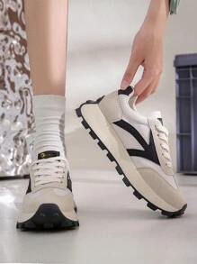 Women's Colorblock Casual Athletic Shoes, Campus Style Chunky Sneakers