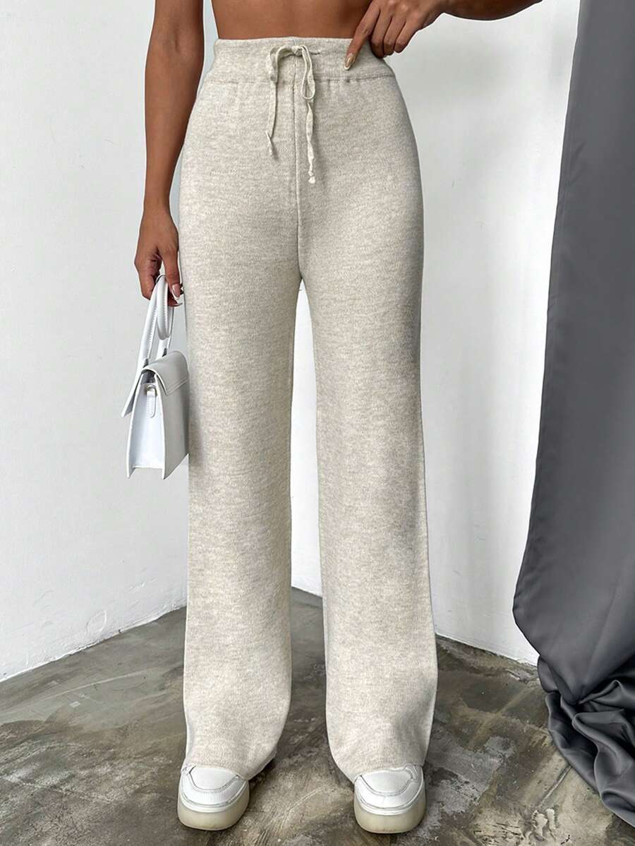 EURMUSE Drawstring Waist Knit Pants - Beige - View 1
