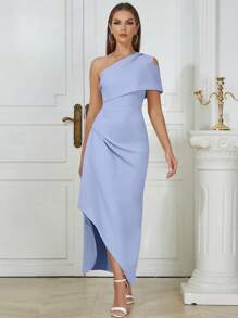 优雅性感单肩无袖不对称紧身连衣裙女士