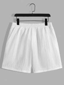 Manfinity RebelGame Men's Solid Color Shirt With Turn-down Collar And Shorts