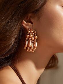 SHEIN VCAY 1 par de pendientes únicos de perlas falsas - Marrón - Ver 6